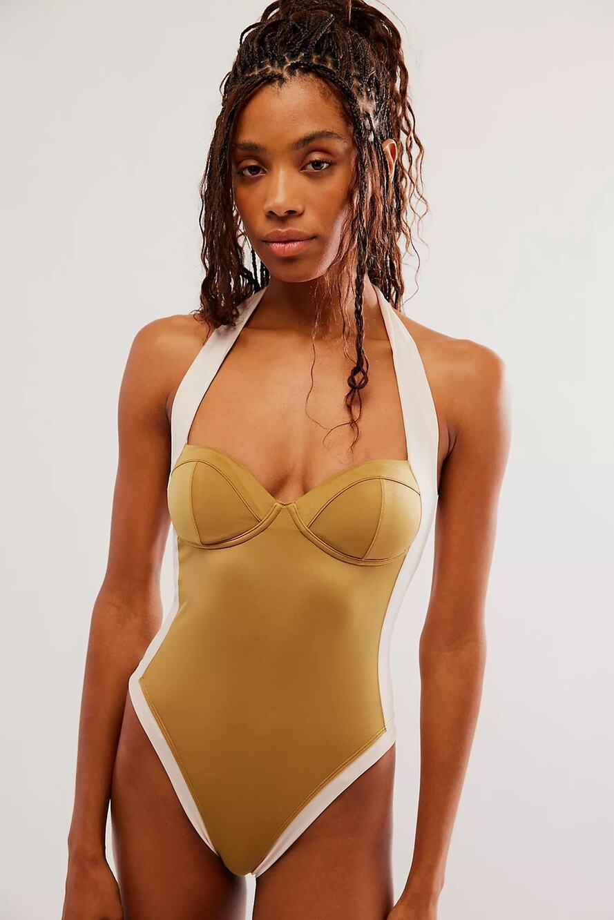 NEW Free People HAH Shroom Pull It Thru Soft Halter Boho Summer Bodysuit XS